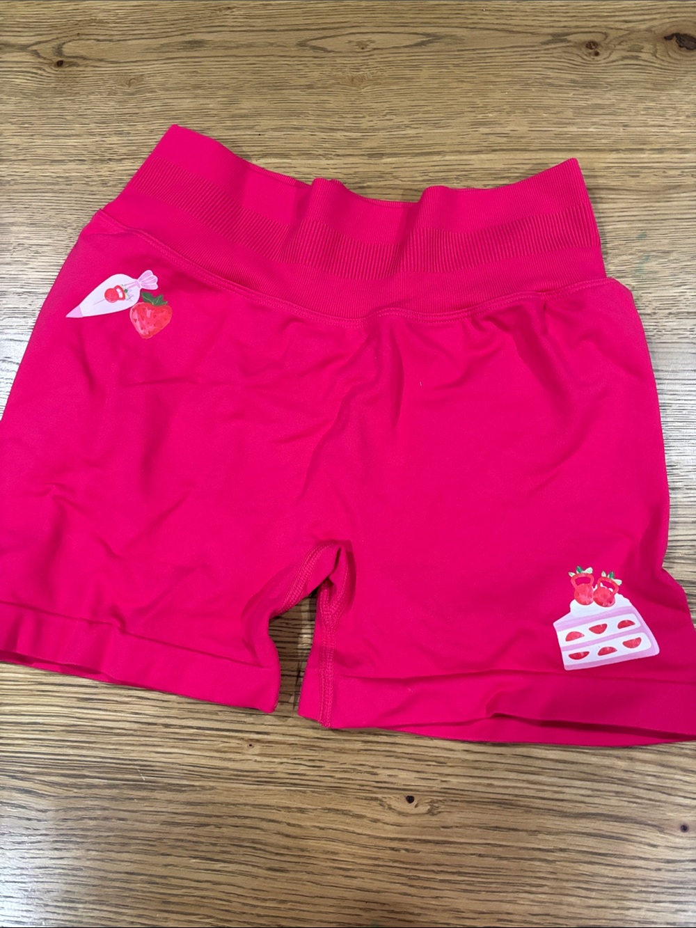 Girls' Hot Pink Stretch Bike Shorts with Strawberry Print